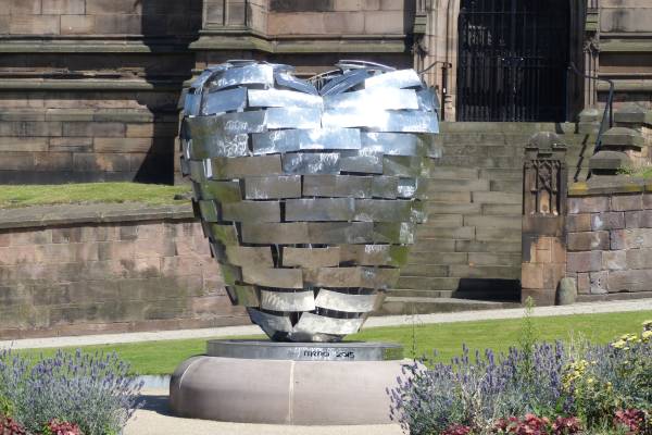 Rotherham heart of steel sculpture in Minster Gardens
